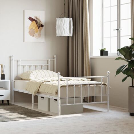 Lit adulte avec tête de lit pour Couchage,Cadre de lit métal/pied de lit blanc 100x190cm -BV34601 (1/5)