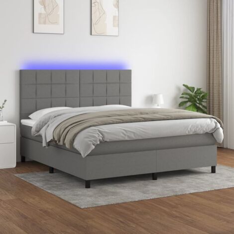 Sommier tapissier matelas confortable et LED,Lit adulte pour Chambre,Ensemble Lit matelas Gris foncé 180x200 cm Tissu -BVN65418 (1/5)