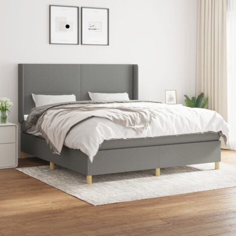 Lit adulte Durable,Lit à sommier Tapissier + Matelas Gris foncé 160x200cm Tissu -89495 (1/5)