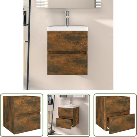 The Living Store Armoire d'évier Chêne fumé 41x38,5x45 cm Bois d'ingénierie - Meuble De Salle De Bain - Armoire De Lavabo - Meuble Vasque - Rangement Salle De Bain - Étagère Salle De Bain (1/5)