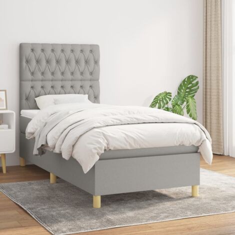 Lit adulte,Lit avec Sommier et Matelas confortable pour Chambre,Ensemble Lit à sommier tapissier Gris clair 100x200cm Tissu -BVN66046 (1/5)