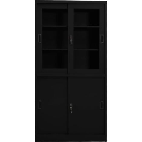 Armoire de bureau moderne,Armoire à dossiers avec porte coulissante Noir 90x40x180cm Acier -95305 (1/5)