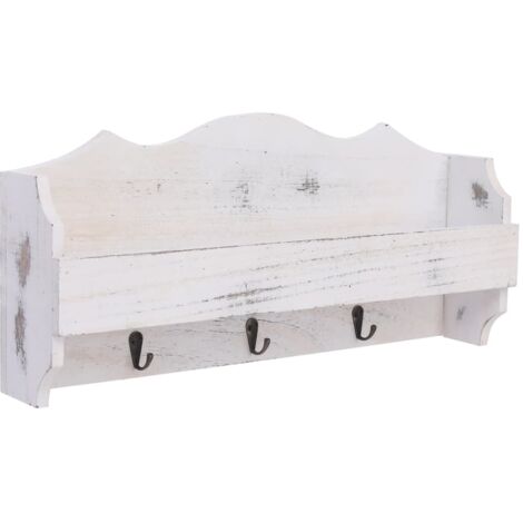 Porte-manteau mural décoratif avec crochets Blanc 50x10x23 cm Bois QS21558 (1/5)