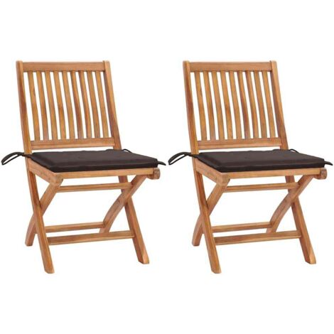 Chaises/Fauteuils de jardin 2 pcs avec coussins taupe Bois de teck massif -TF17338 (1/5)