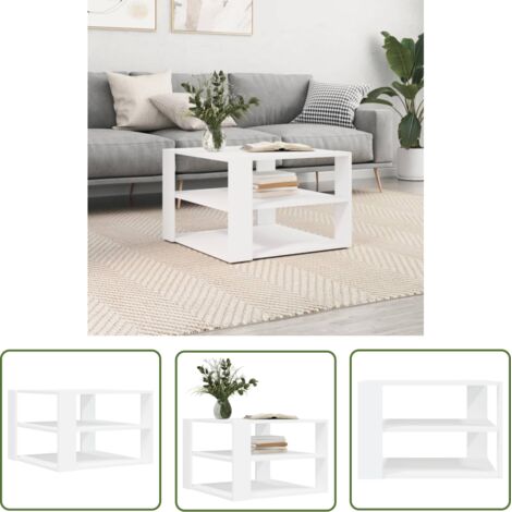 The Living Store Table basse blanc 59,5x59,5x40 cm bois d'ingénierie - Table Basse Blanche - Meuble Salon - Table D'appoint - Rangement Ouvert - Design Moderne (1/5)