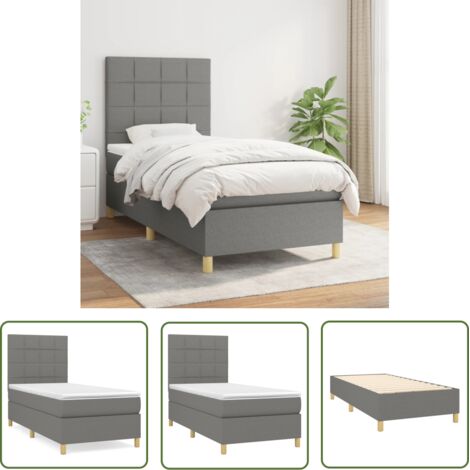The Living Store Sommier à lattes de lit avec matelas Gris foncé 100x200cm Tissu - Lit Double - Lit Tapissier - Literie - Chambre À Coucher - Matelas À Ressorts Ensachés (1/5)
