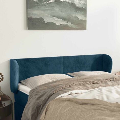 Armoire de tête de lit classique Tête de lit avec oreilles solide pour Chambre - Bleu foncé 147x23x78/88 cm Velours -23076 (1/5)