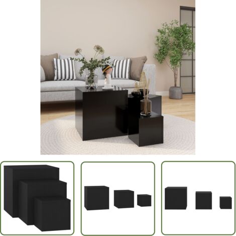 The Living Store Tables d'appoint 3 pcs Noir Bois d’ingénierie - Table Basse - Meuble D'appoint - Set De Tables - Table De Chevet - Design Moderne (1/5)