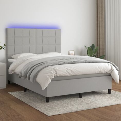 Sommier Tapissier + Matelas + LED,Lit adulte Simple Durable Gris clair 140x190 cm Tissu -60626 (1/5)