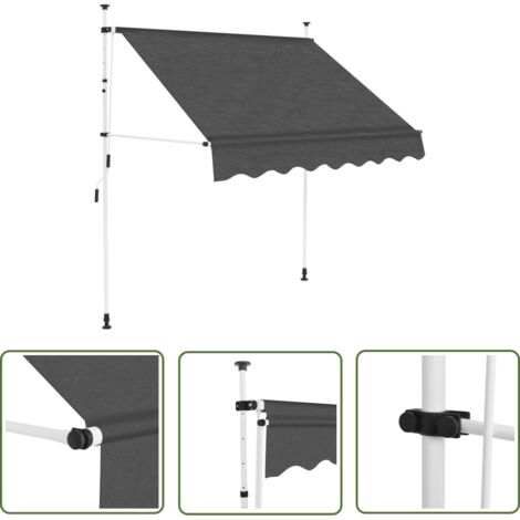 The Living Store Auvent manuel rétractable 200 cm Anthracite - Auvent Retractable - Auvent Exterieur - Parasol Pliable - Protection Solaire - Abri Jardin (1/5)