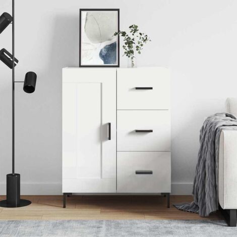 Buffet bas,Buffet Commode industriel blanc 69,5x34x90 cm bois d'ingénierie -QS15038 (1/5)
