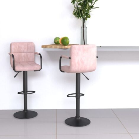 Lot de 2 Tabourets de bar Tabourets Chaises Hauts pour Cuisine, Bar rose velours -QS58618 (1/4)