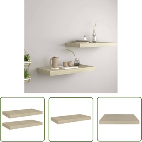 The Living Store Étagères murales flottantes 2 pcs chêne 50x23x3,8 cm MDF - Étagères Murales - Étagères Flottantes - Décoration Murale - Rangement Mural - Meubles De Salle À Manger (1/5)