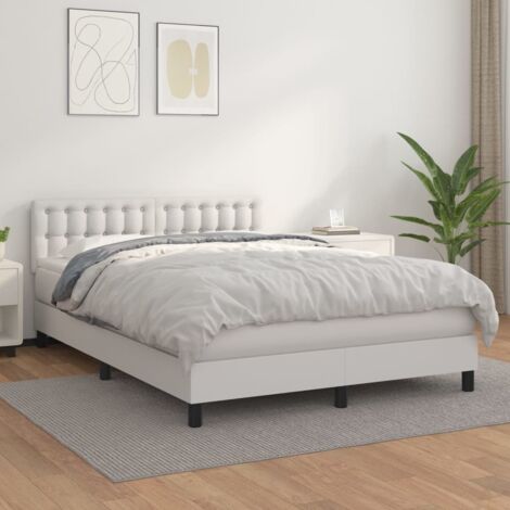 Lit Adulte Sommier et Matelas,Lit à sommier tapissier avec matelas Blanc 140x200cm Similicuir -BVN35550 (1/5)