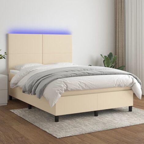 Sommier tapissier et matelas confortable pour Lit adulte,Ensemble Sommier + Matelas et LED Crème 140x200 cm Tissu -BV22137 (1/5)