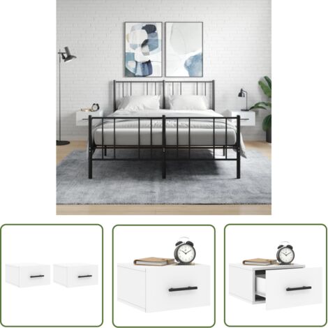 The Living Store Tables de chevet murales 2 pcs blanc 35x35x20 cm - Table De Chevet Murale - Meuble De Rangement Mural - Étagère Murale - Commode Murale - Design Moderne (1/5)