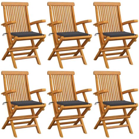 Lot de 6 Chaises/Fauteuils de jardin avec coussins anthracite Bois de teck -TF47266 (1/5)