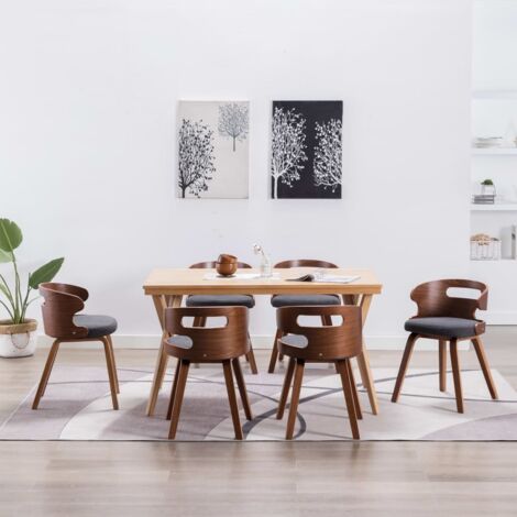 Lot de 6 Chaises à manger,Chaises de salle à manger gris foncé bois courbé et tissu HH38322 (1/5)