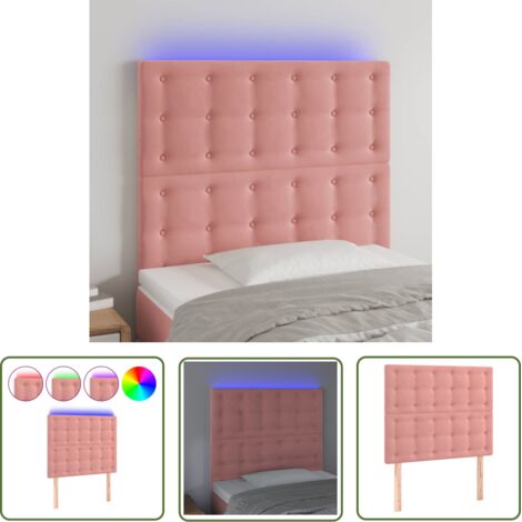The Living Store Tête de lit à LED Rose 90x5x118/128 cm Velours - Tête De Lit Led - Tête De Lit Velours - Tête De Lit Rose - Éclairage Led - Meuble Chambre (1/5)