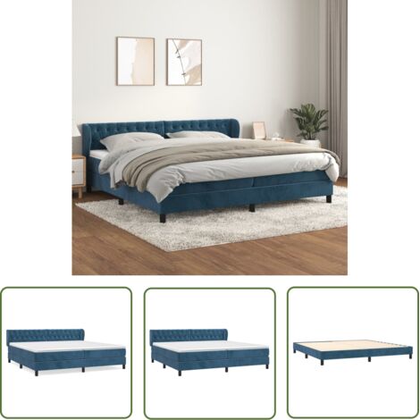 The Living Store Sommier à lattes de lit et matelas Bleu foncé 200x200cm Velours - Lit Double - Lit Velours - Lit Design - Literie - Chambre À Coucher (1/5)