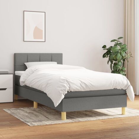 Lit Adulte Sommier et Matelas,Lit à sommier tapissier avec matelas Gris foncé 100x200cm Tissu -BVN19325 (1/5)
