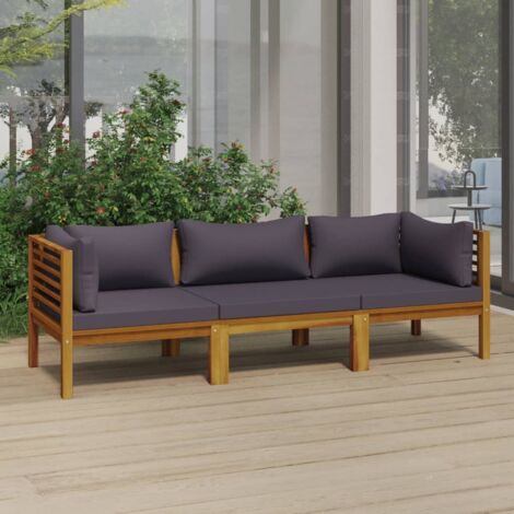 Canapé classique à 3 places,Sofa Rétro pour Relax de jardin avec coussin Bois d'acacia massif -Q3913 (1/5)