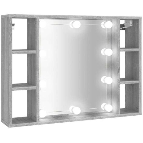 Armoire à miroir de Salle de bain,Meuble de Rangement magnifique,meuble-lavabo avec LED Sonoma gris 76x15x55 cm -98831 (1/5)