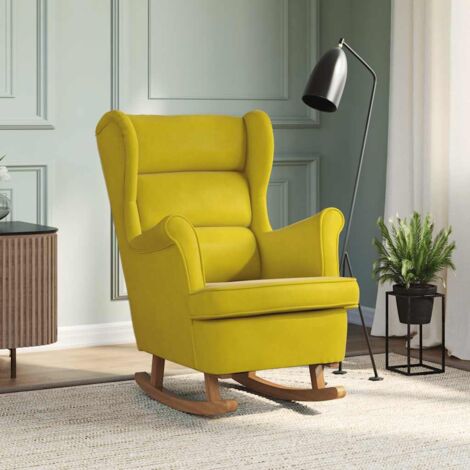 Chaise à Bascule confortable - Fauteuil à bascule pieds en bois massif d'hévéa Jaune Velours pour salon -BV83728 (1/5)