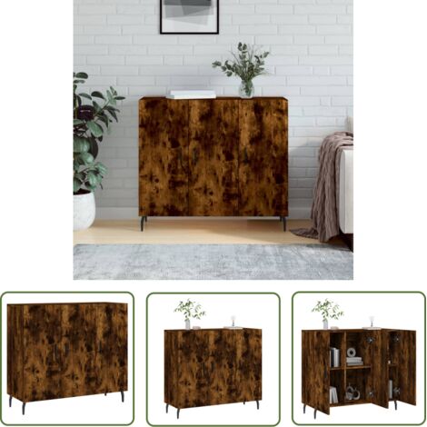 The Living Store Buffet chêne fumé 90x34x80 cm bois d'ingénierie - Buffet Moderne - Armoire De Rangement - Meuble TV - Mobilier Design - Meuble Entrée (1/5)