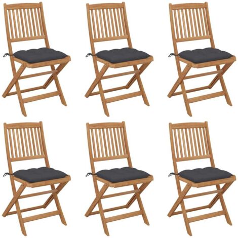 Lot de 6 Chaises pliables de jardin,Fauteuils d'extérieur avec coussins Bois d'acacia -TF81095 (1/5)