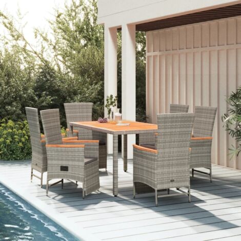 Mobilier à dîner de jardin et coussins 7 pcs Ensemble table et chaise de jardin gris rotin 13801 (1/5)