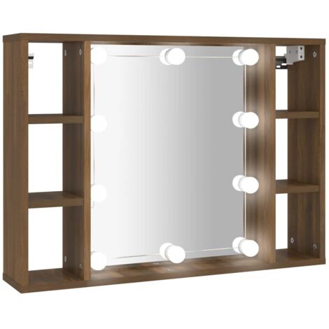 Armoire à miroir de Salle de bain,Meuble de Rangement magnifique,meuble-lavabo avec LED Chêne marron 76x15x55 cm -41589 (1/5)