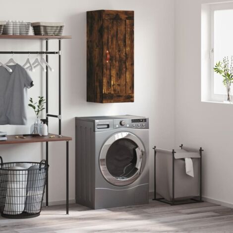 Armoire murale moderne,Buffet haut,Placard de Rangement suspendu chêne fumé 34,5x34x90 cm bois d'ingénierie -QS58502 (1/5)