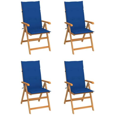 Chaises/Fauteuils de jardin 4 pcs avec coussins bleu royal Bois de teck -TF51402 (1/5)