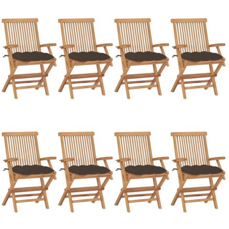 Lot de 8 Chaises/Fauteuils de jardin avec coussins taupe Bois de teck massif -TF59153 (1/5)