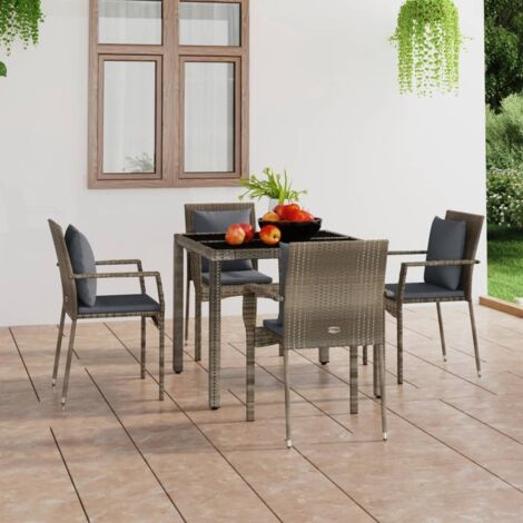 Lot de 4 Chaises/Fauteuils de jardin avec coussins Résine tressée Gris -TF64267 (1/5)
