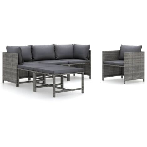 Salon de jardin 6 pcs,Mobilier de terrasse,Table et Chaise pour Relax avec coussins Résine tressée Gris -YZ436154 (1/5)