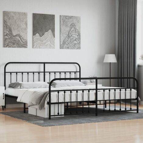 Lit adulte avec tête de lit pour Couchage,Cadre de lit métal/pied de lit noir 200x200 cm -BV31341 (1/5)