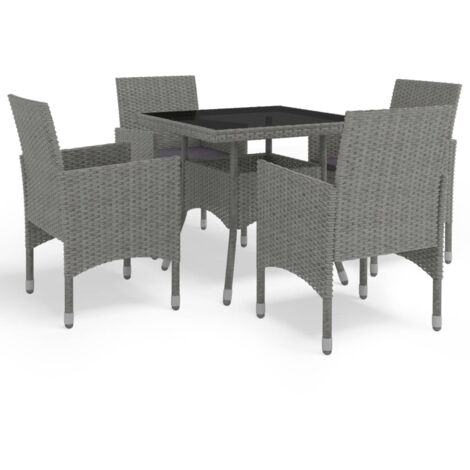 Salon de jardin 5 pcs - Mobilier de jardin - Ensemble à dîner de jardin Gris Résine tressée et verre Chic-835189 (1/5)