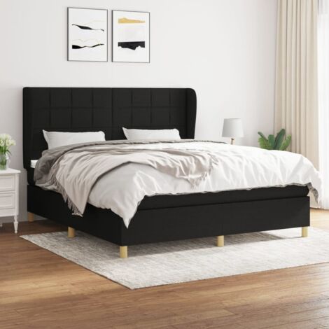 Lit adulte Moderne,Lit à sommier tapissier et matelas Noir 160x200 cm Tissu -34512 (1/5)