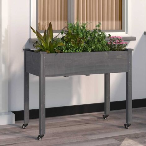 Bac à fleurs,Jardinière sur roues avec doublure gris 118x59x80 cm bois sapin -32282 (1/5)