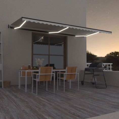 Auvent automatique Store extérieur avec capteur de vent et LED,Marquise d'entrée, Anti-UV 600x350 cm Crème -FR27423 (1/5)