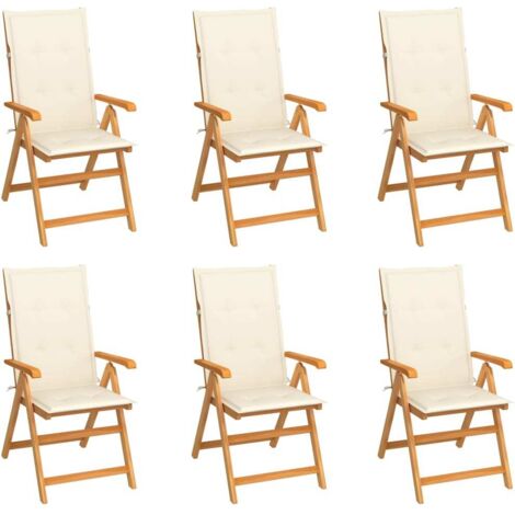 Chaises/Fauteuils de jardin 6 pcs avec coussins crème Bois de teck -TF59704 (1/5)