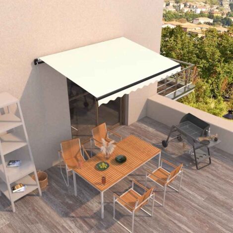 Auvent manuel rétractable,Marquise Anti-UV,Auvent facile à assembler 350x250 cm Crème -FR62901 (1/5)