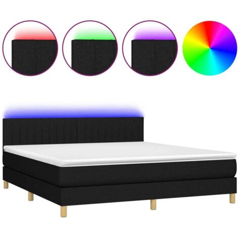 Sommier tapissier matelas confortable et LED,Lit adulte pour Chambre,Ensemble Lit matelas Noir 160x200 cm Tissu -BVN47978 (1/5)