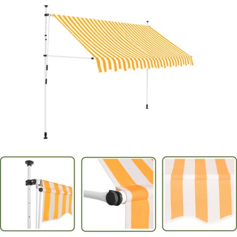 The Living Store Auvent rétractable manuel 300 cm Rayures oranges et blanches - Auvent Retractable - Stores Exterieurs - Parasol - Abri Solaire - Protection Soleil (1/5)