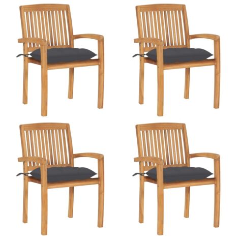 Lot de 4 Chaises/Fauteuils de jardin empilables avec coussins Teck solide -TF86589 (1/5)