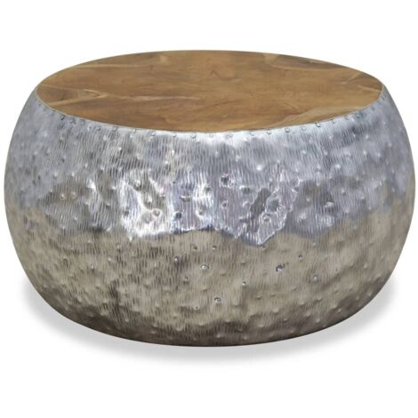 Table basse Table d’Appoint salon, style industriel Aluminium Teck 60 x 60 x 30 cm BV78500 (1/5)