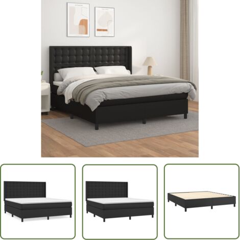 The Living Store Sommier à lattes de lit avec matelas Noir 160x200 cm - Lit Double - Lit Plateforme - Matelas À Ressorts Ensachés - Têtière Ajustable - Literie Moderne (1/5)