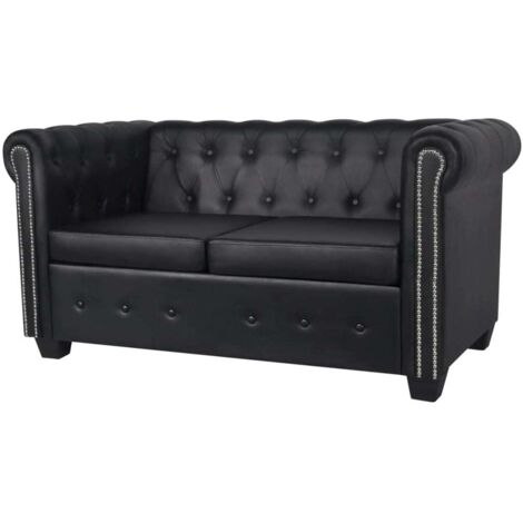 Canapé à 2 places Chesterfield Charm,Sofa Relax cuir synthétique noir -Q9104